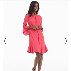 White House Black Market WHBM coral pink bell sleeve dress size 8